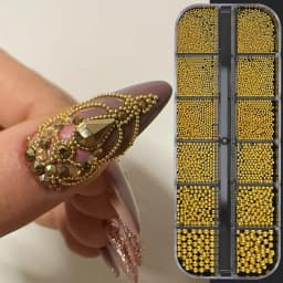 12 Grids Gold Mixed Size Stainless Steel Metal Bead Nail Art Decoration 3D Mini Small Caviar Ball Silver Charm Pearl Manicure &*