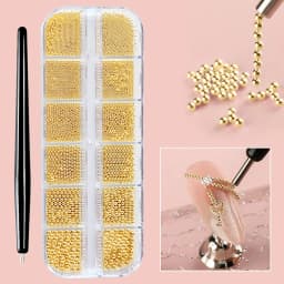 12 Grids Gold Mixed Size Stainless Steel Metal Bead Nail Art Decoration 3D Mini Small Caviar Ball Silver Charm Pearl Manicure &*