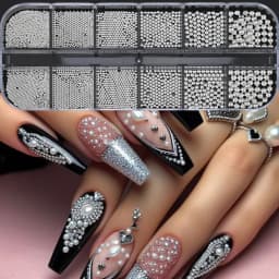 12 Grids Gold Mixed Size Stainless Steel Metal Bead Nail Art Decoration 3D Mini Small Caviar Ball Silver Charm Pearl Manicure &*