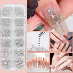 12 Grids Gold Mixed Size Stainless Steel Metal Bead Nail Art Decoration 3D Mini Small Caviar Ball Silver Charm Pearl Manicure &*