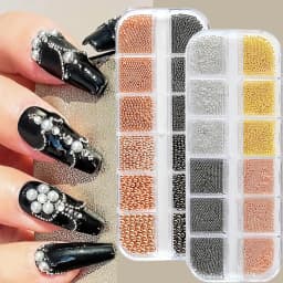 12 Grids Gold Mixed Size Stainless Steel Metal Bead Nail Art Decoration 3D Mini Small Caviar Ball Silver Charm Pearl Manicure &*