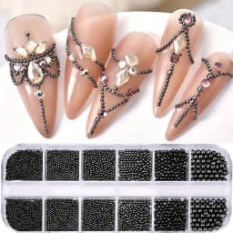 12 Grids Gold Mixed Size Stainless Steel Metal Bead Nail Art Decoration 3D Mini Small Caviar Ball Silver Charm Pearl Manicure &*