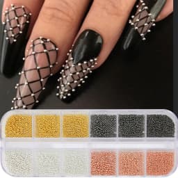 12 Grids Gold Mixed Size Stainless Steel Metal Bead Nail Art Decoration 3D Mini Small Caviar Ball Silver Charm Pearl Manicure &*