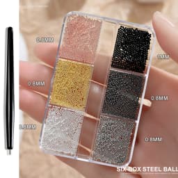 12 Grids Gold Mixed Size Stainless Steel Metal Bead Nail Art Decoration 3D Mini Small Caviar Ball Silver Charm Pearl Manicure &*