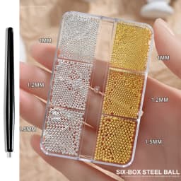 12 Grids Gold Mixed Size Stainless Steel Metal Bead Nail Art Decoration 3D Mini Small Caviar Ball Silver Charm Pearl Manicure &*