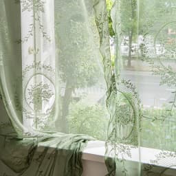 French Retro Green Ruffled Lace Sheer Tulle Curtains For Girls Room Living Room Korean Pastoral Floral Window Screen