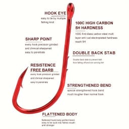 FTK Red Fishing Hooks Sea Barbed Fishing Lures Shank Beak Live BaitHolder Carp Fishing Jig Worm Hooks Accessories Tackle