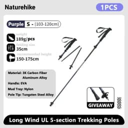 Naturehike Carbon Fiber Trekking Poles 5 Sections Portable Folding Climbing Sticks Outdoor Hiking Collapsible Walking Sticks