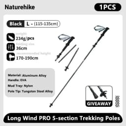 Naturehike Carbon Fiber Trekking Poles 5 Sections Portable Folding Climbing Sticks Outdoor Hiking Collapsible Walking Sticks