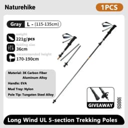 Naturehike Carbon Fiber Trekking Poles 5 Sections Portable Folding Climbing Sticks Outdoor Hiking Collapsible Walking Sticks