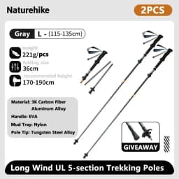 Naturehike Carbon Fiber Trekking Poles 5 Sections Portable Folding Climbing Sticks Outdoor Hiking Collapsible Walking Sticks