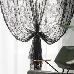 Black Floral Lace Curtains with Retro Style for Living Rooms, Bedrooms, and Party Decorations