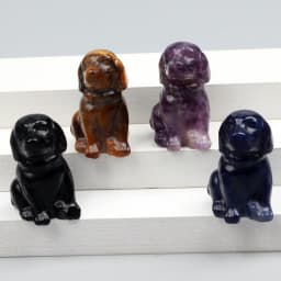 Black Obsidian Dog Figurine, Natural Stone, Hand Carved Jade Mini Puppy, Crystal Craft, Chakra, Home Decor, 1.5"