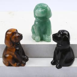 Black Obsidian Dog Figurine, Natural Stone, Hand Carved Jade Mini Puppy, Crystal Craft, Chakra, Home Decor, 1.5"