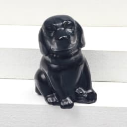 Black Obsidian Dog Figurine, Natural Stone, Hand Carved Jade Mini Puppy, Crystal Craft, Chakra, Home Decor, 1.5"