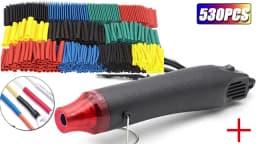 530/328/127pcs Heat Shrink Tube 2:1 Shrinkable Wire Shrinking Wrap Tubing Wire Connect Cover Protection with 300W Hot Air Gun
