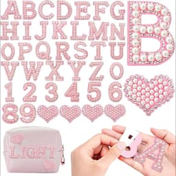 26pcs A-Z English Letter Glitter Pearls Rhinestone Patches Repair Embroidered Sew on Appliques,Patches for DIY Clothes Bags Hats