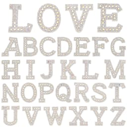 26pcs A-Z English Letter Glitter Pearls Rhinestone Patches Repair Embroidered Sew on Appliques,Patches for DIY Clothes Bags Hats