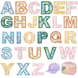 26pcs A-Z English Letter Glitter Pearls Rhinestone Patches Repair Embroidered Sew on Appliques,Patches for DIY Clothes Bags Hats