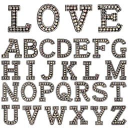 26pcs A-Z English Letter Glitter Pearls Rhinestone Patches Repair Embroidered Sew on Appliques,Patches for DIY Clothes Bags Hats
