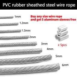 Steel Wire Rope Transparent Color PVC Plastic Coating 1.0-6mm 304 Stainless Cable Used For Clotheslines 5M/10M/20M/50M/100M