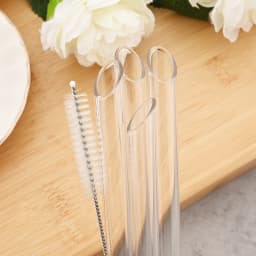 3pcs 14*200mm High Borosilicate Glass Straws Reusable Drinking Straw Set with Brush for Smoothies Bubble Tea Bar Accessories