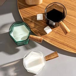 120ml Hexagon Wood Handle Glass Espresso Measuring Cup Milk Latte Jug Coffee Supplies Kitchen Mug Drinkware Double Bottom