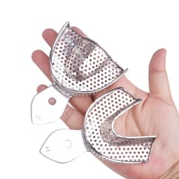 Stainless Steel Dental Impression Tray with Hole Autoclavable Upper Lower Teeth Holder Perforated Plaster Mold Tray Dentist Tool