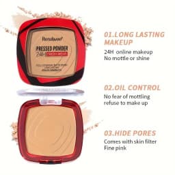 Full Coverage Pressed Powder Foundation With Puff Applicator, 24H Wear Matte Control Oil Foundation Long Lasting Face Makeup