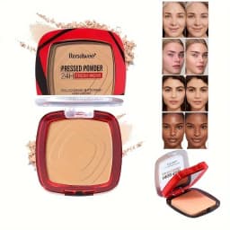 Full Coverage Pressed Powder Foundation With Puff Applicator, 24H Wear Matte Control Oil Foundation Long Lasting Face Makeup