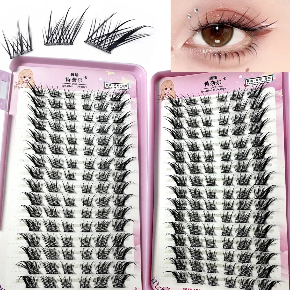 32Rows Fox Eye Manga False Eyelashes Large Capacity Tapered Thick Segmented Individual Cluster Lash Extensions Enlarge Eyes