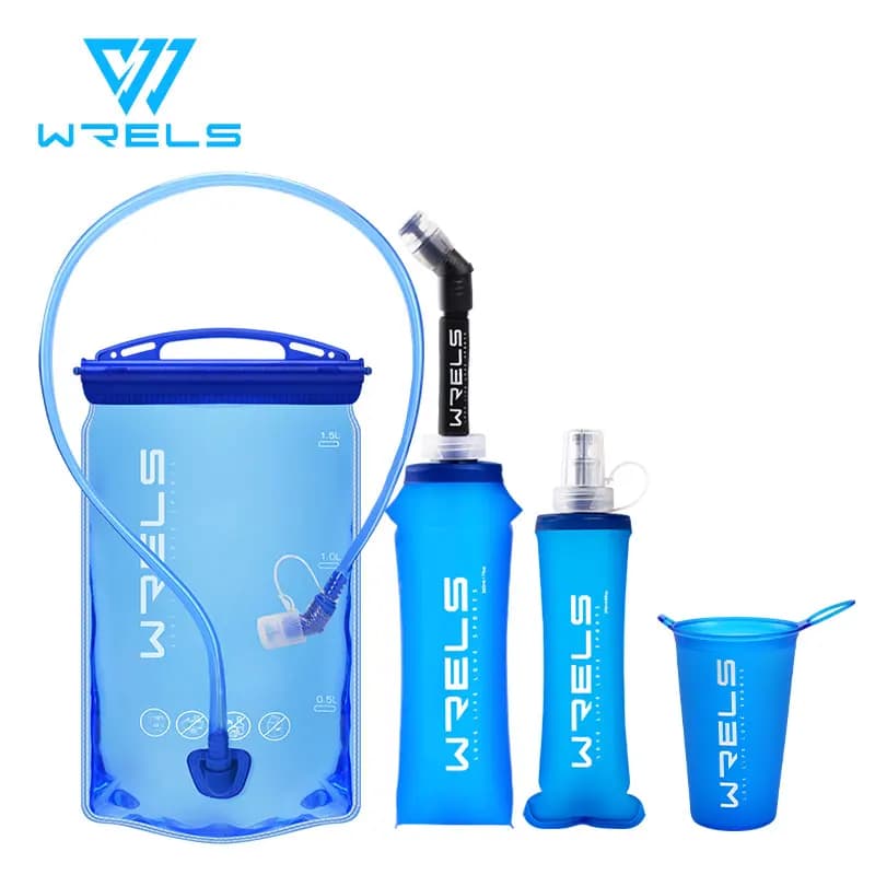 WRELS Foldable Silicone Water Bottle Outdoors Traveling Sport Running Cycling Kettle Water Bottle BPA Free 500ml With Straw