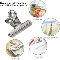 6Pcs Bulldog Clips Chip Clips Food Clip Multi-functional Metal Hinge Clamp Binder Paper Clips for Food Bag Kitchen Home Office