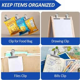 6Pcs Bulldog Clips Chip Clips Food Clip Multi-functional Metal Hinge Clamp Binder Paper Clips for Food Bag Kitchen Home Office