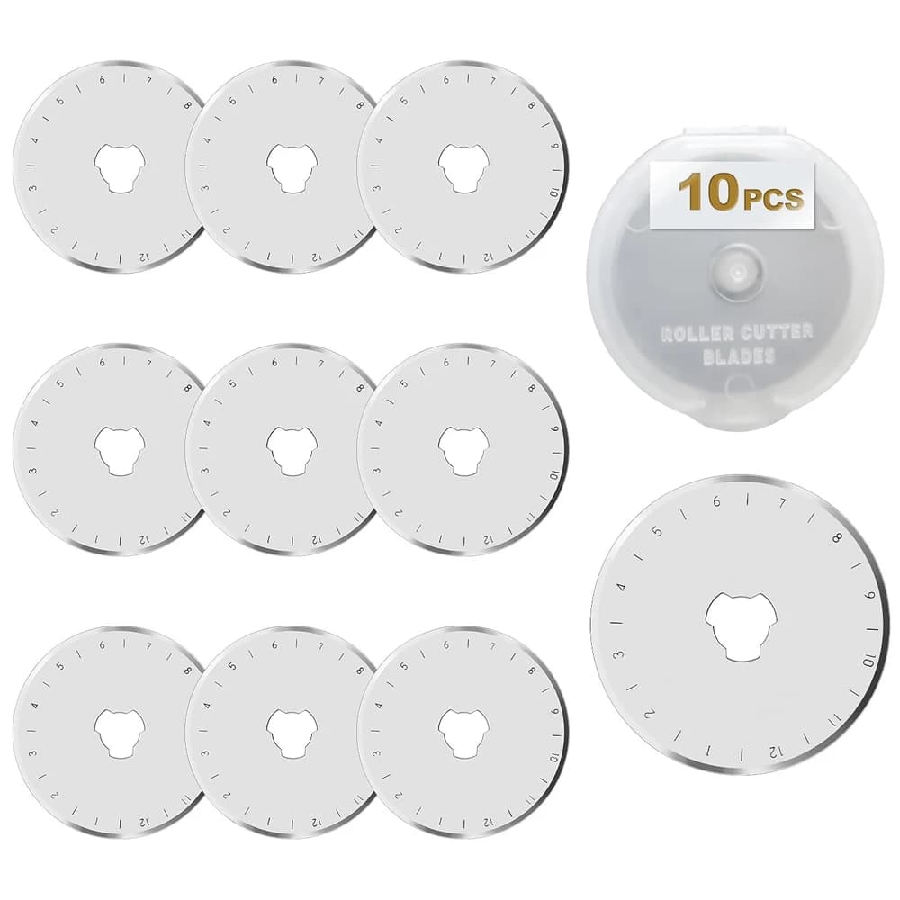 10PCS 45mm Rotary Cutter Blades Sharp and Durable Blades with Clear Scale for Quilting Sewing Crafting and Fabric Leather Cut