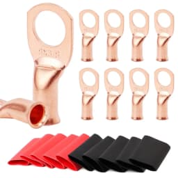 20pcs Copper Terminal Connectors, AWG 8 M5-M10 Ring Lug Kit With Shrink Tubing 10 Battery Cable Lugs, With 10 Shrink Tubing