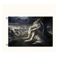 Emo White Wolf Sitting Meme Flag 3x5ft - Gothic Werewolf Flag Wall Hanging for Bedroom Living Room Decor Printed Polyester