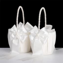 White Girls Flower Basket Silk Wedding Basket Flower Bride Girls Kids Hand Held Wedding Party Wedding Bridal Flower Basket