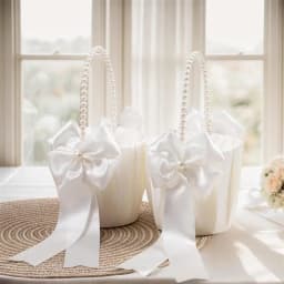 White Girls Flower Basket Silk Wedding Basket Flower Bride Girls Kids Hand Held Wedding Party Wedding Bridal Flower Basket