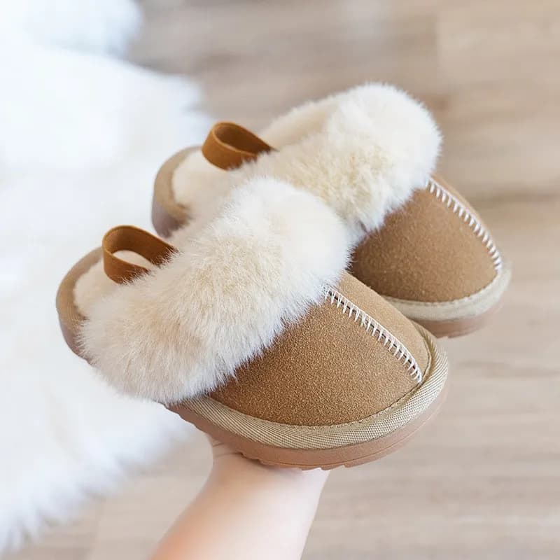 Children Cotton Shoes Britain Style Kids Classic Slippers Solid Color Sewing Plush Warm Winter Boys Girls Fashion Slippers 2024