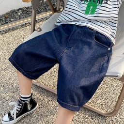 Teen Boys Denim Shorts 2026 New Summer Children Loose Wide Leg Knee Length Jean Pants Kid Casual Streetwear Elastic Waist Shorts