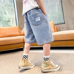 Teen Boys Denim Shorts 2026 New Summer Children Loose Wide Leg Knee Length Jean Pants Kid Casual Streetwear Elastic Waist Shorts