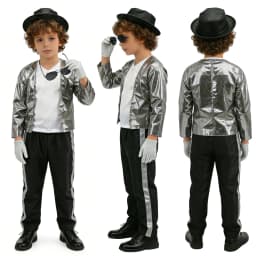 Kids Sequin Dance Costume 6Pcs Singer Performance Outfit Glitter Jacket Pants Hat Gloves Sunglasses Halloween Stage Cosplay Suit