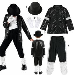 Kids Sequin Dance Costume 6Pcs Singer Performance Outfit Glitter Jacket Pants Hat Gloves Sunglasses Halloween Stage Cosplay Suit