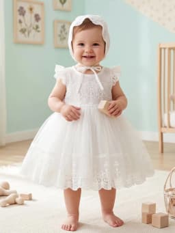 Elegant White Lace Baptism Gown for Infant Girls,Princess-Inspired Formal Attire Suitable for Baptisms,Wedding,Special Occasions