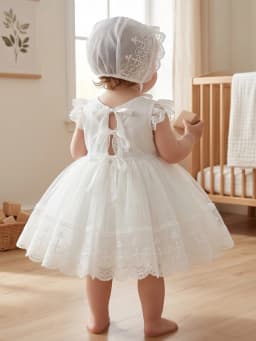 Elegant White Lace Baptism Gown for Infant Girls,Princess-Inspired Formal Attire Suitable for Baptisms,Wedding,Special Occasions