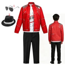 Kids Cosplay Dance Star Costume Set Red Printed 80s 90s Stage Party Outfit Boy Girl Clothing Children Moonwalk Costume