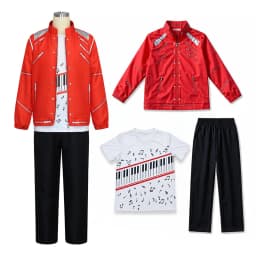 Kids Cosplay Dance Star Costume Set Red Printed 80s 90s Stage Party Outfit Boy Girl Clothing Children Moonwalk Costume