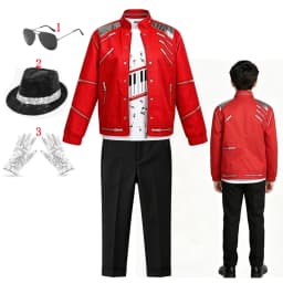 Kids Cosplay Dance Star Costume Set Red Printed 80s 90s Stage Party Outfit Boy Girl Clothing Children Moonwalk Costume