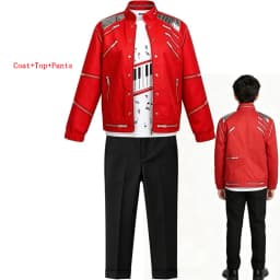 Kids Cosplay Dance Star Costume Set Red Printed 80s 90s Stage Party Outfit Boy Girl Clothing Children Moonwalk Costume